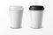 Vector 3d Relistic Glossy Paper or Plastic Disposable White Coffee Cup with Lid, Cap. Design Template for Cafe