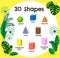 Vector 3d shapes.Educational poster for children.set of 3d shapes. solid geometric shapes. Cube, cuboid