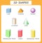 Vector 3d shapes.Educational poster for children.set of 3d shapes. solid geometric shapes. Cube, cuboid, pyramid, sphere,