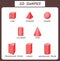Vector. 3d shapes. Educational poster for children. solid geometric shapes. Cube, cuboid, pyramid, sphere, cylinder, cone