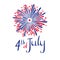 Vector 4th of july illustration. American Independence day. Firework and lettering in flag`s colors.