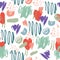 Vector abstract artistic seamless pattern. Strokes, pots, pastel, brush. Use for packaging, fabric.