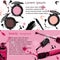 Vector abstract background with lip gloss, nail polish, powder, eye shadow, mascara