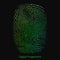Vector abstract binary representation of fingerprint. Cyber thumbprint green pattern composed of numbers.