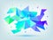 Vector abstract colorful blue, purple, green faceted crystal banner, 3d shape with triangles, geometric