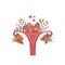 Vector abstract drawing of a healthy female uterus with flowers. Women\\\'s health concept, gynaecology
