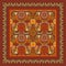 Vector abstract ethnic pattern with ornament from doodle curls of different colors on brown terracotta backdrop for textile design