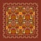 Vector abstract ethnic pattern with ornament from doodle curls of different colors on brown terracotta backdrop for textile design