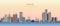 Vector abstract illustration of Detroit city skyline at sunrise