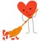 Vector abstract illustration-metaphor, which depicts a lively heart, sweeping and cleaning up broken hearts.