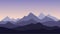 Vector abstract illustration of a multi-layered mountain landscape under a purple morning or evening sky with a rising or setting