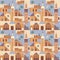 Vector abstract Middle Eastern town flat illustration. Seamless architecture pattern. Geometric Morocco digital paper with mosque
