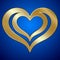 Vector abstract pair of golden hearts on blue