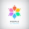 Vector abstract people in circle logo. Global concept, flower petals, rainbow colors icon