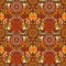 Vector abstract seamless ethnic pattern with ornament from doodle curls of different colors on brown terracotta backdrop for