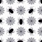 Vector abstract seamless monochrome pattern with black spider and round spiderweb silhouette on white background