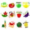 Vector Achievement school Labels. Set of 16 vector stickers with fruits and vegetables