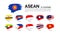 Vector AEC Asean Economic Community flags ASEAN Association of Southeast Asian Nations and membership, collections