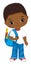 Vector African American School Boy with Backpack