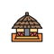 Vector african local traditional house flat color line icon.