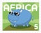 vector african postage stamp. hippopotamus with glasses on a green background