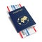 Vector airline passenger and baggage ( boarding pass ) tickets with barcode and international passport.