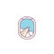 Vector airplane window porthole icon. Wing and clouds