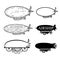 Vector airship with a place for the text. Black silhouette dirigible template labels