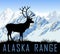 Vector alaska range mountains lake with raindeer