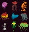 Vector aliens monsters set graphic mutant collection of colorful toy cute aliens monsters creature funny illustration