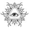 Vector All seeing eye pyramid symbol in tattoo engraving design.