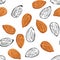 Vector Almond seamless pattern. Nuts color cartoon flat illustration  on white background.