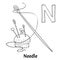 Vector alphabet letter N, coloring page. Needle