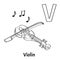 Vector alphabet letter V, coloring page. Violin