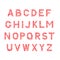 Vector alphabet. Letters A-Z made of hearts shades of red and pink isolated on white. Romantic sans serif font for Valentines day