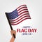 Vector American flag. Happy flag day. Patriotic national design. 14 June. Independence day. Hand with flag