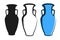 Vector amphora image in blue color and silhouettes in white and black background isolated in flat style