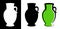 Vector amphora image in green color and silhouettes in white and black background isolated in flat style