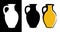 Vector amphora image in yellow color and silhouettes in white and black background isolated in flat style