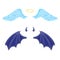 Vector angel and daemon wings set. Leathery wings of devil and angel fiends flying wide open with halo and horns and