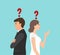 Vector of an angry couple standing back to back have many problems and questions