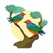 Vector animal clip art. Vector illustration of a pair of starlings perched on a tree branch