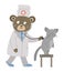 Vector animal doctor treating patient. Bear listening to catâ€™s lungs. Cute funny characters. Medicine picture for children.
