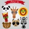 Vector animal set panda, giraffe, lion, horse, bear, raccoon, zebra