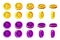 Vector animation rotation Orange and Violet 3D Bitcoin coins. Digital or Virtual currencies and electronic cash.