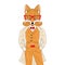 Vector anthropomorphic fox in elegant classic suit with coat. Ha