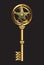 Vector antique golden key on a blac background.