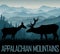 vector Appalachian Mountains with couple of white tailed deers