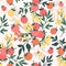 Vector apples seamless pattern. Fruits, Flowers and leaves.