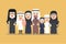 Vector arab family, muslim people, saudi cartoon man and woman.